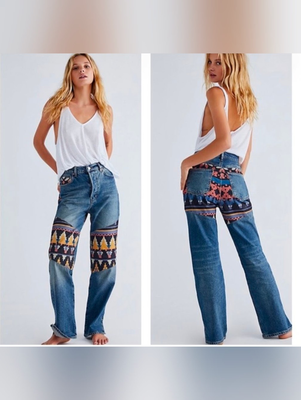 Free People Rocky Mountain Patchwork Straight Leg Jeans Size 25